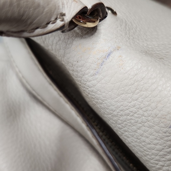 Kate Spade Lt. Gray/Gold leather medium xbody satchel. Preloved item sold as is - Picture 7 of 12